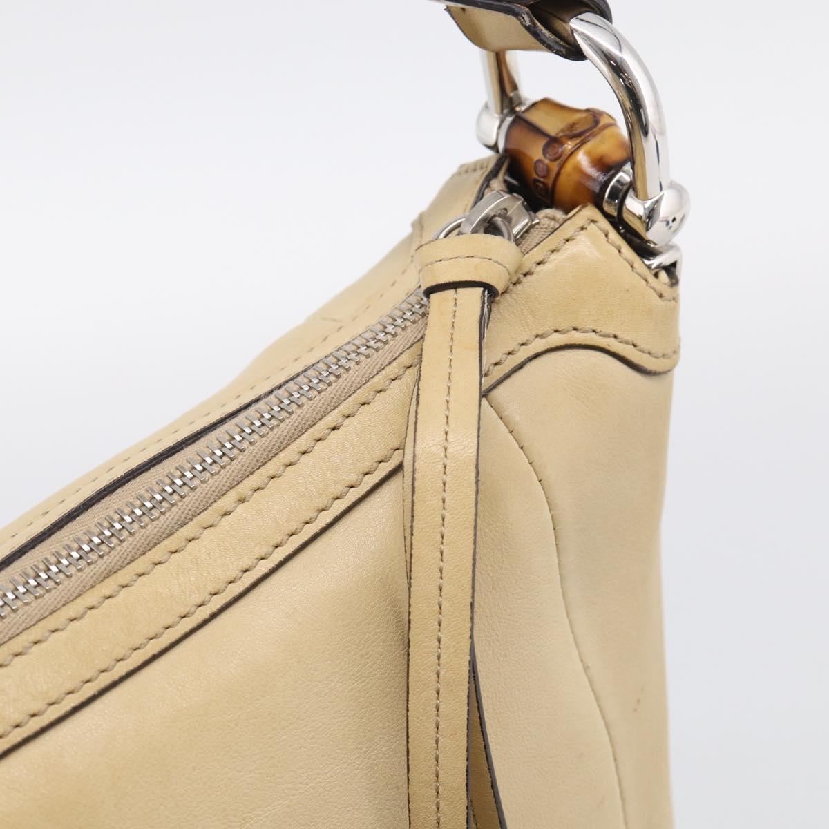 GUCCI Bamboo Shoulder Bag Leather Beige Silver Auth 213389A