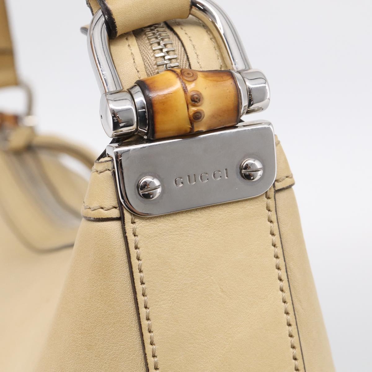 GUCCI Bamboo Shoulder Bag Leather Beige Silver Auth 213389A