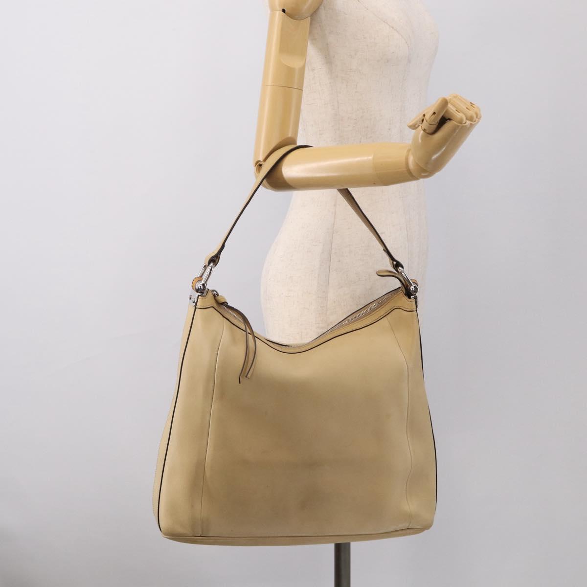 GUCCI Bamboo Shoulder Bag Leather Beige Silver Auth 213389A