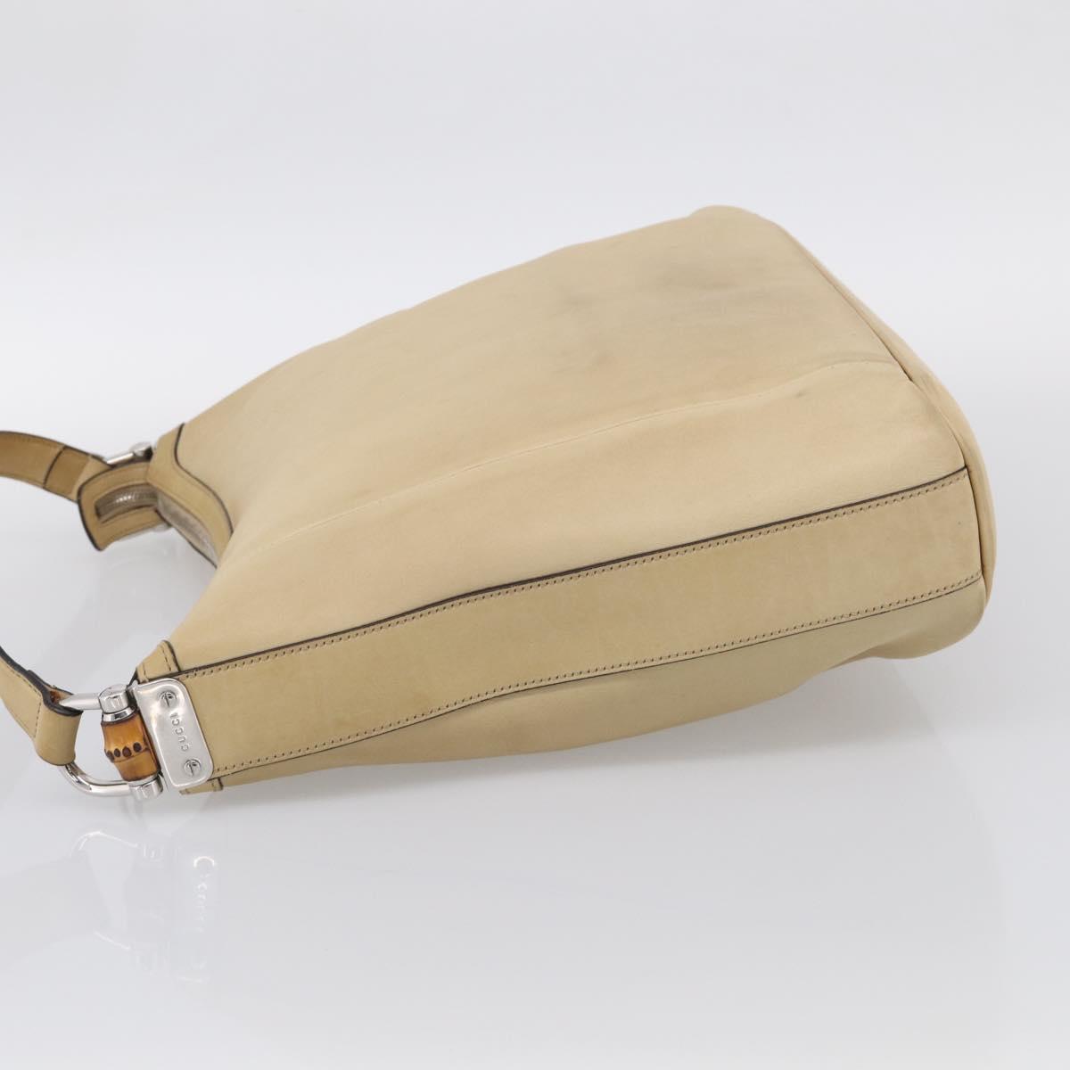 GUCCI Bamboo Shoulder Bag Leather Beige Silver Auth 213389A