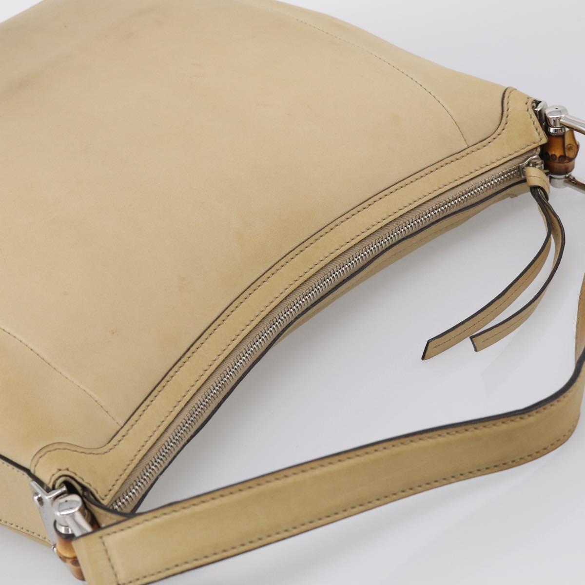 GUCCI Bamboo Shoulder Bag Leather Beige Silver Auth 213389A