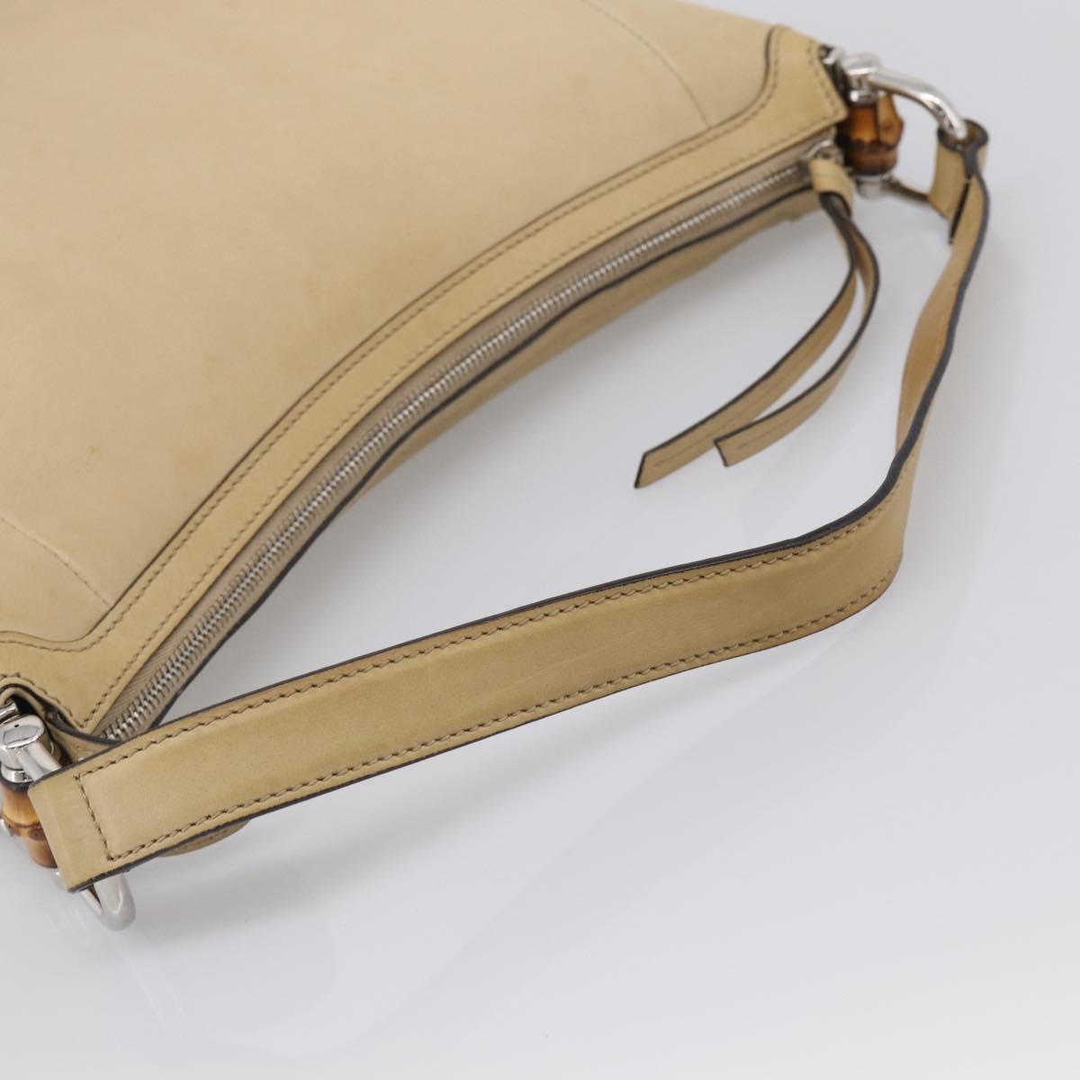 GUCCI Bamboo Shoulder Bag Leather Beige Silver Auth 213389A