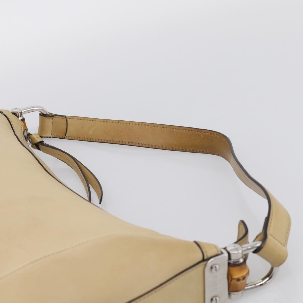 GUCCI Bamboo Shoulder Bag Leather Beige Silver Auth 213389A