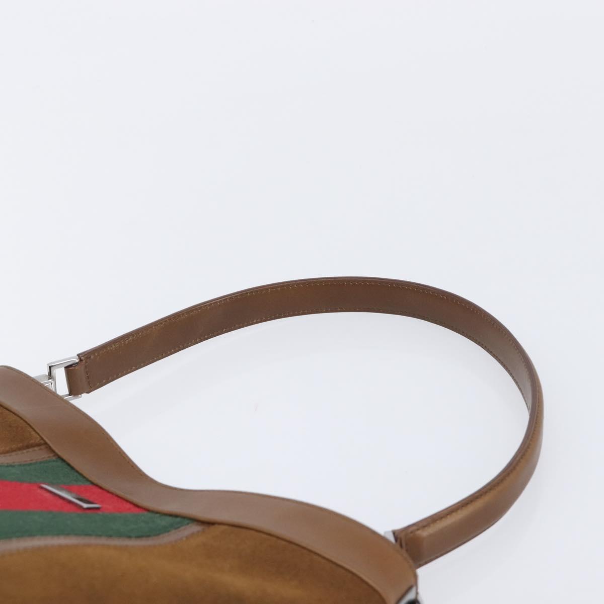 GUCCI Web Sherry Line Shoulder Bag Suede Brown Silver 33900 Auth 213394V