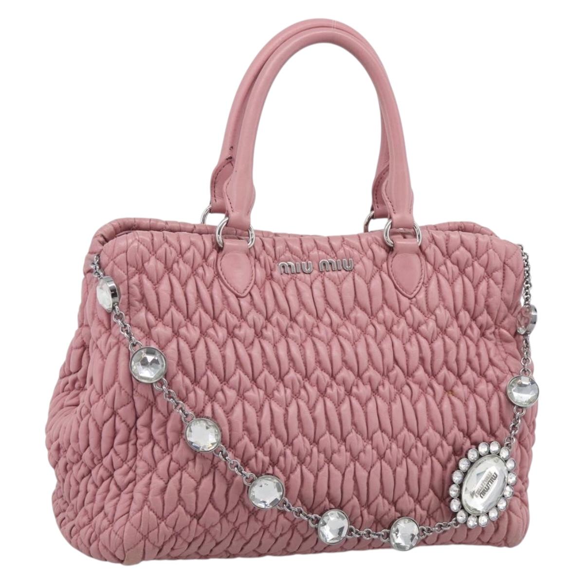 Miu Miu Matelasse Shoulder Bag Leather Pink Silver Auth 213404