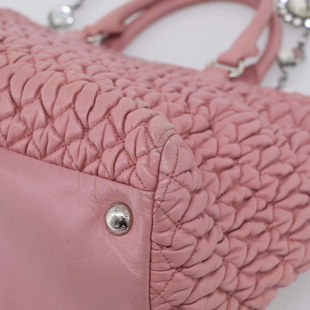 Miu Miu Matelasse Shoulder Bag Leather Pink Silver Auth 213404