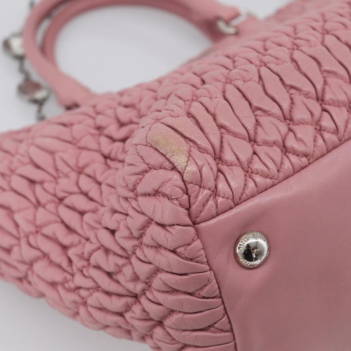 Miu Miu Matelasse Shoulder Bag Leather Pink Silver Auth 213404