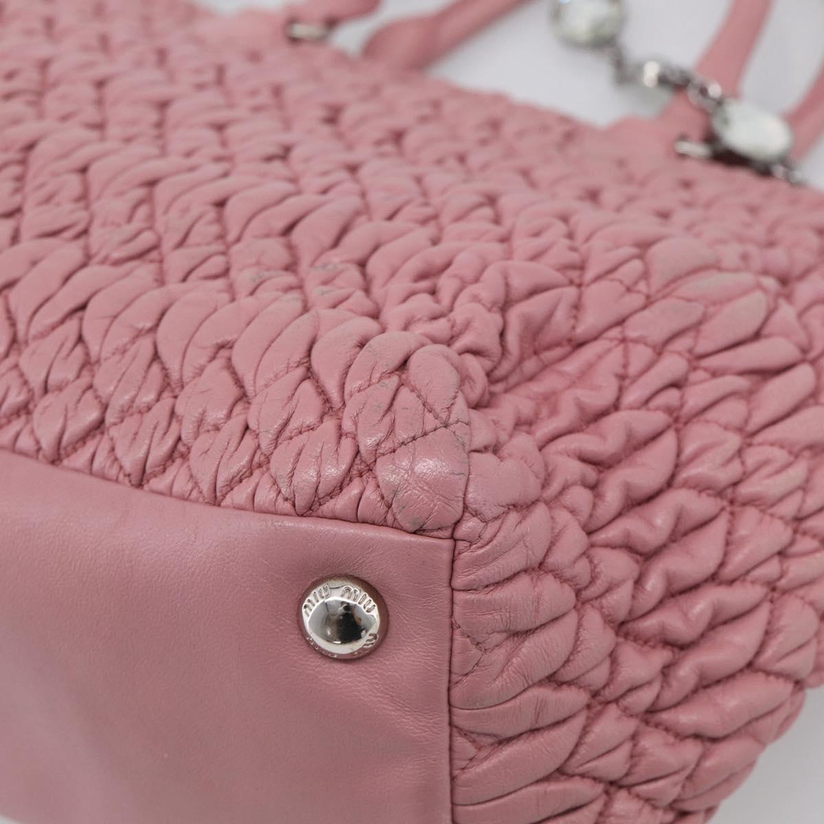 Miu Miu Matelasse Shoulder Bag Leather Pink Silver Auth 213404