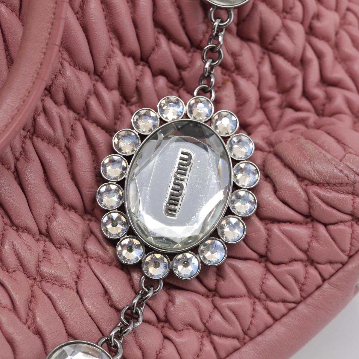 Miu Miu Matelasse Shoulder Bag Leather Pink Silver Auth 213404