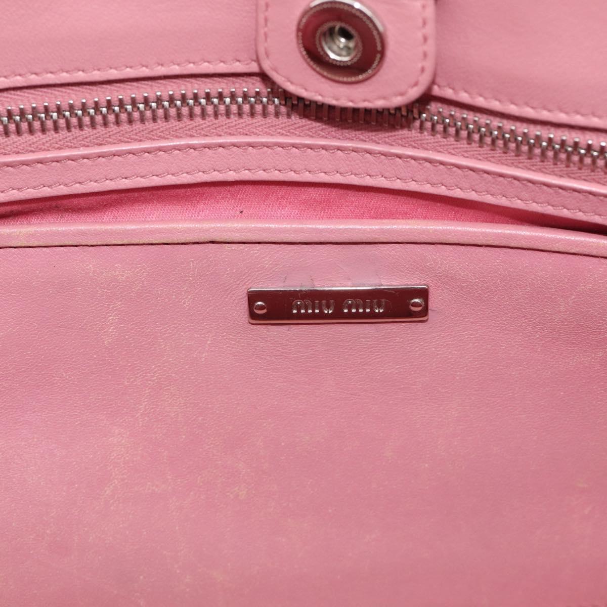 Miu Miu Matelasse Shoulder Bag Leather Pink Silver Auth 213404