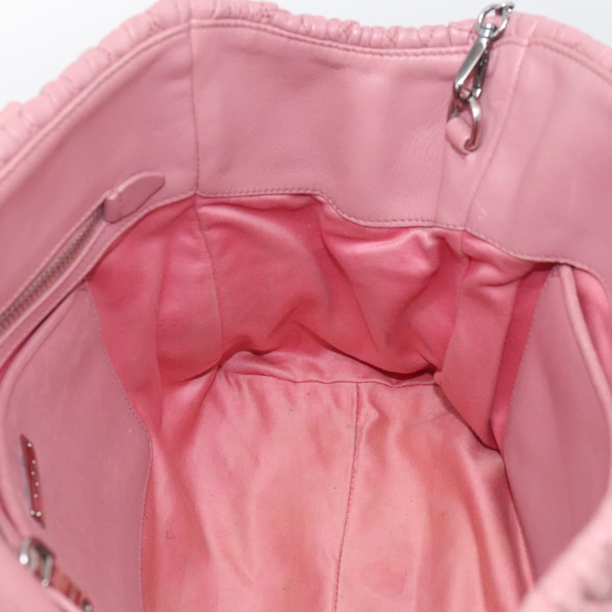 Miu Miu Matelasse Shoulder Bag Leather Pink Silver Auth 213404