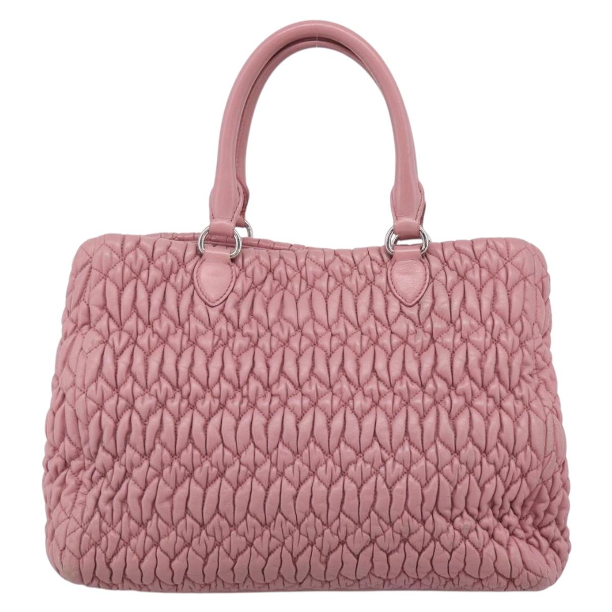 Miu Miu Matelasse Shoulder Bag Leather Pink Silver Auth 213404