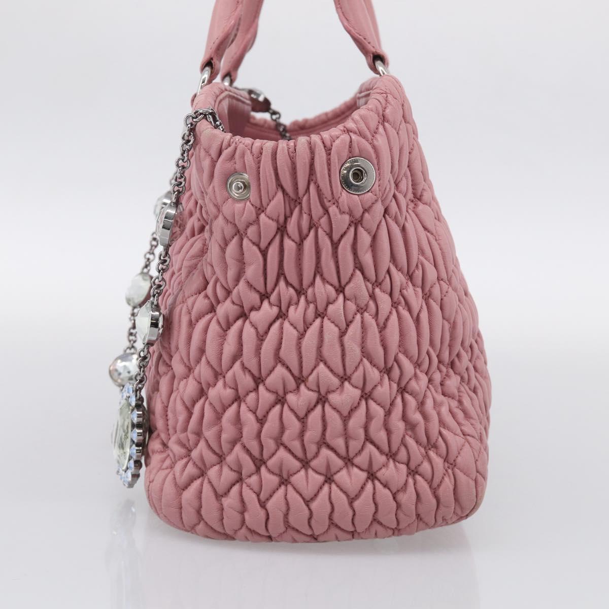 Miu Miu Matelasse Shoulder Bag Leather Pink Silver Auth 213404