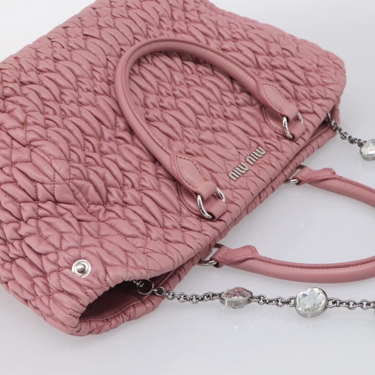 Miu Miu Matelasse Shoulder Bag Leather Pink Silver Auth 213404