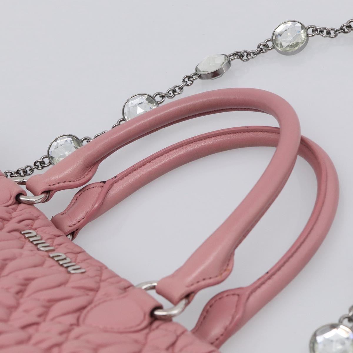 Miu Miu Matelasse Shoulder Bag Leather Pink Silver Auth 213404