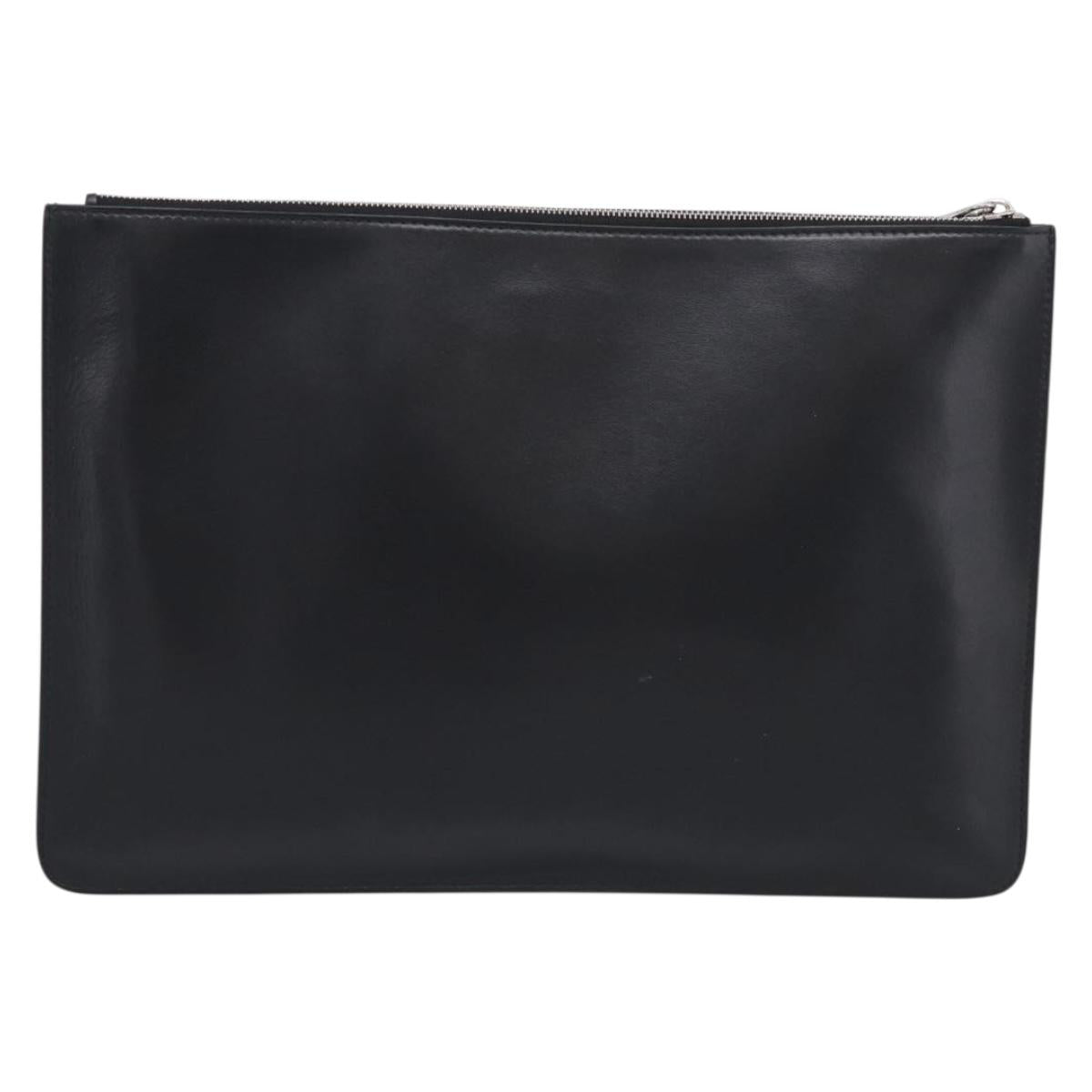 GIVENCHY Clutch Bag Leather Black Silver Auth 213409