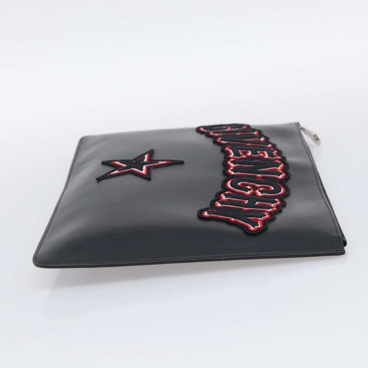GIVENCHY Clutch Bag Leather Black Silver Auth 213409