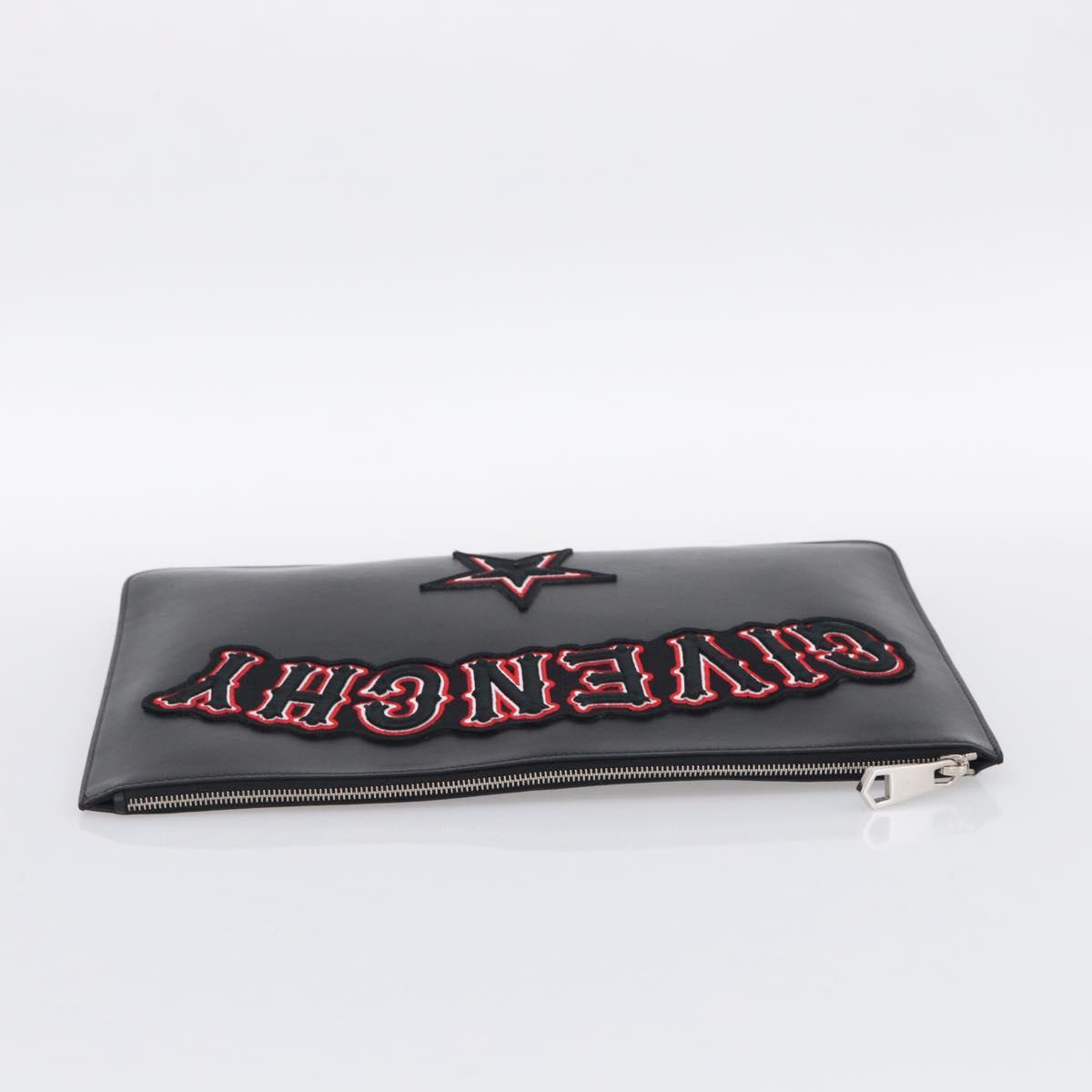 GIVENCHY Clutch Bag Leather Black Silver Auth 213409