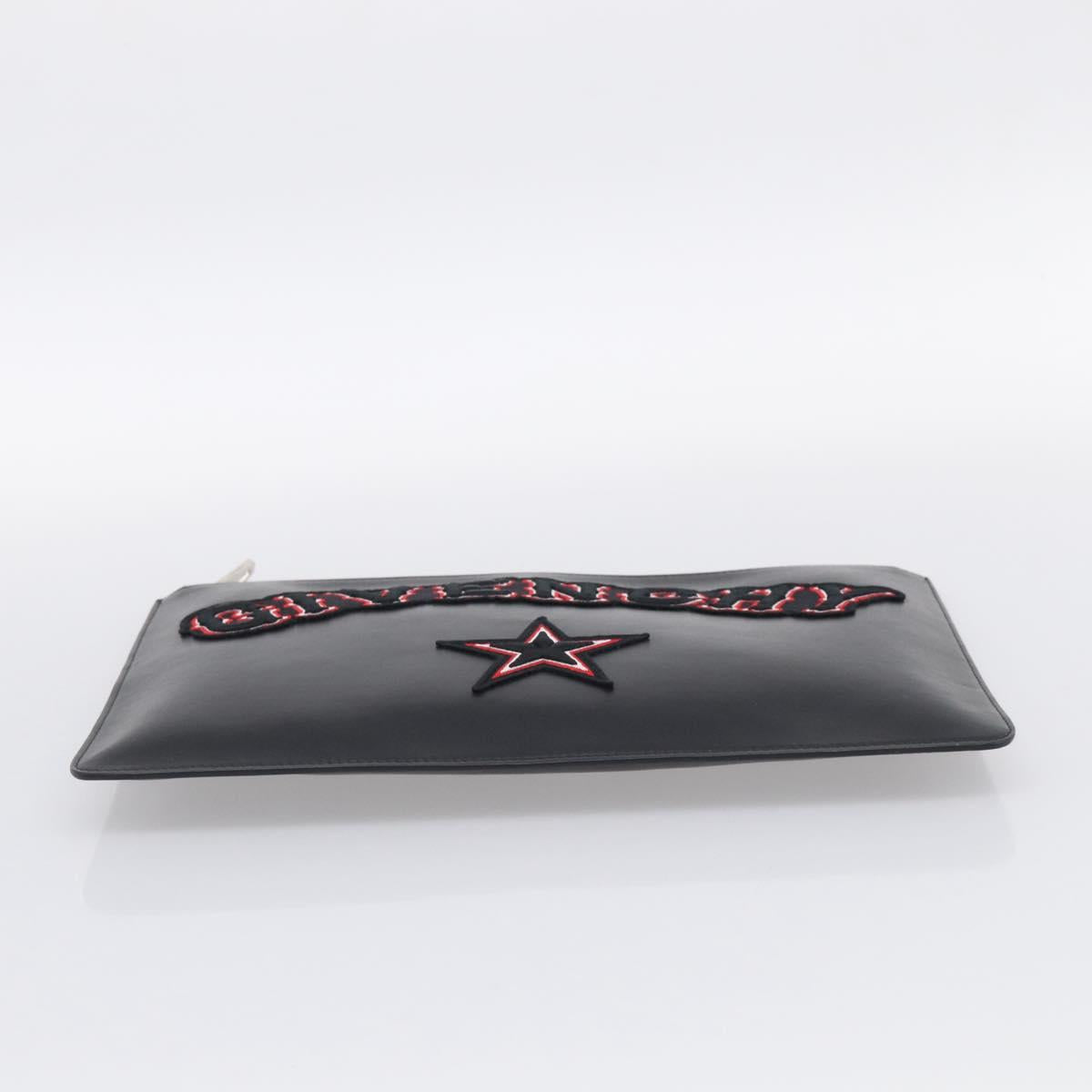 GIVENCHY Clutch Bag Leather Black Silver Auth 213409