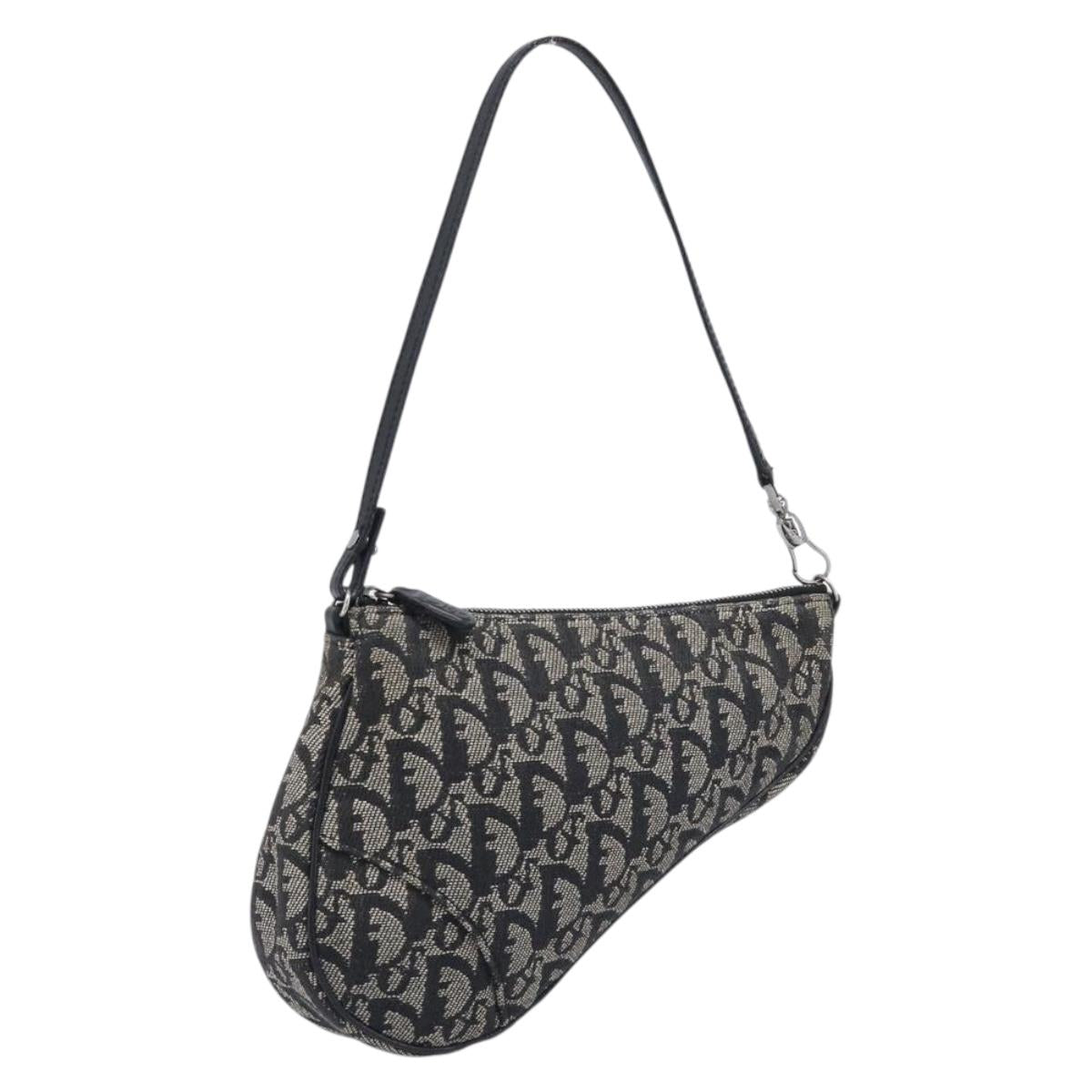 Christian Dior Trotter Canvas saddle Accessory Pouch Navy Silver Auth 213411