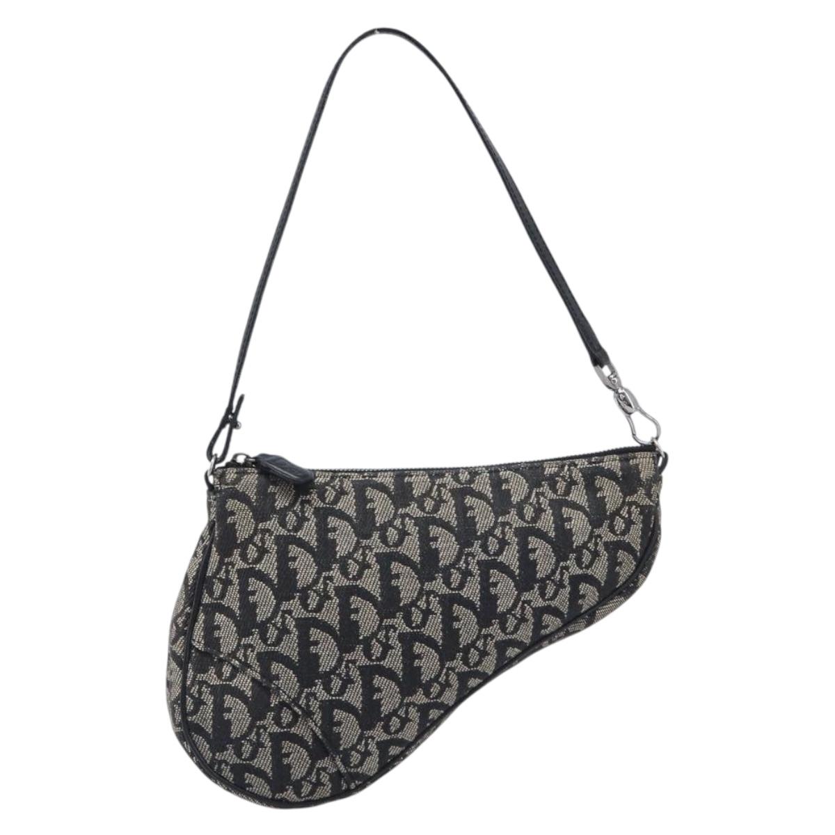 Christian Dior Trotter Canvas saddle Accessory Pouch Navy Silver Auth 213411