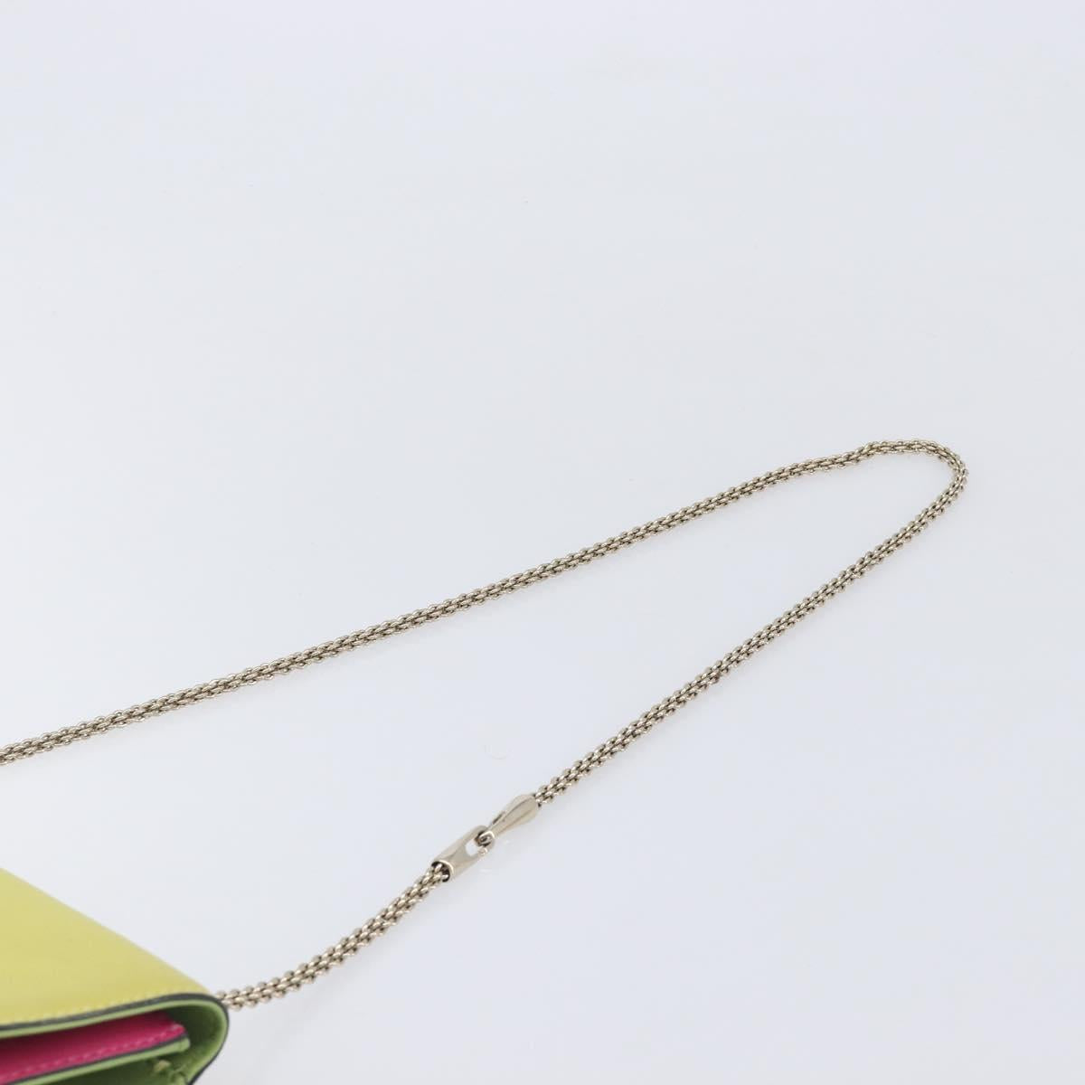 Valentino Chain Shoulder Bag Leather Yellow Gold Auth 213418A