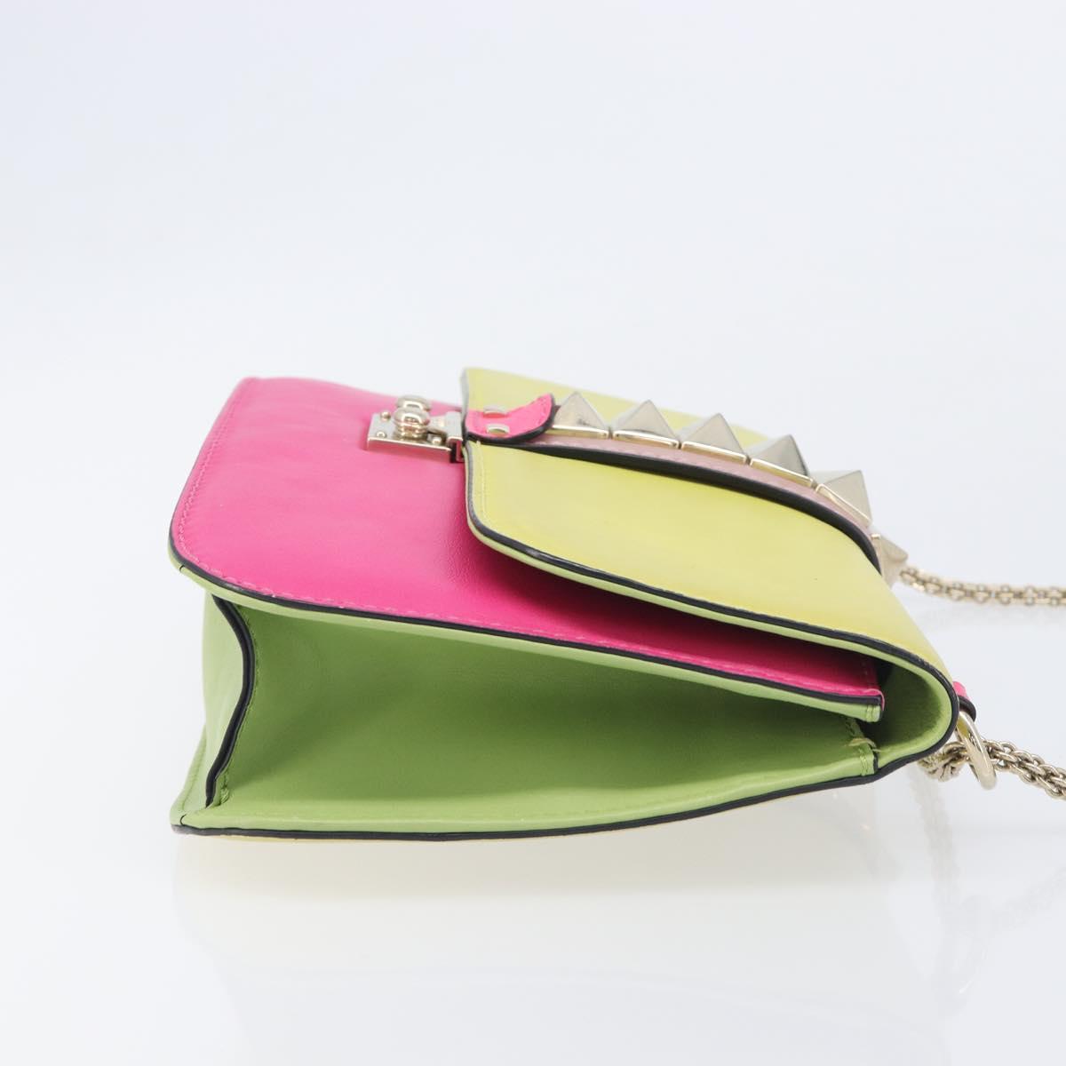 Valentino Chain Shoulder Bag Leather Yellow Gold Auth 213418A