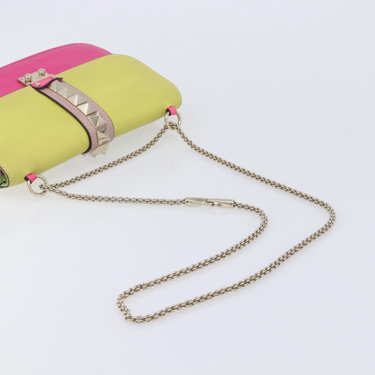 Valentino Chain Shoulder Bag Leather Yellow Gold Auth 213418A