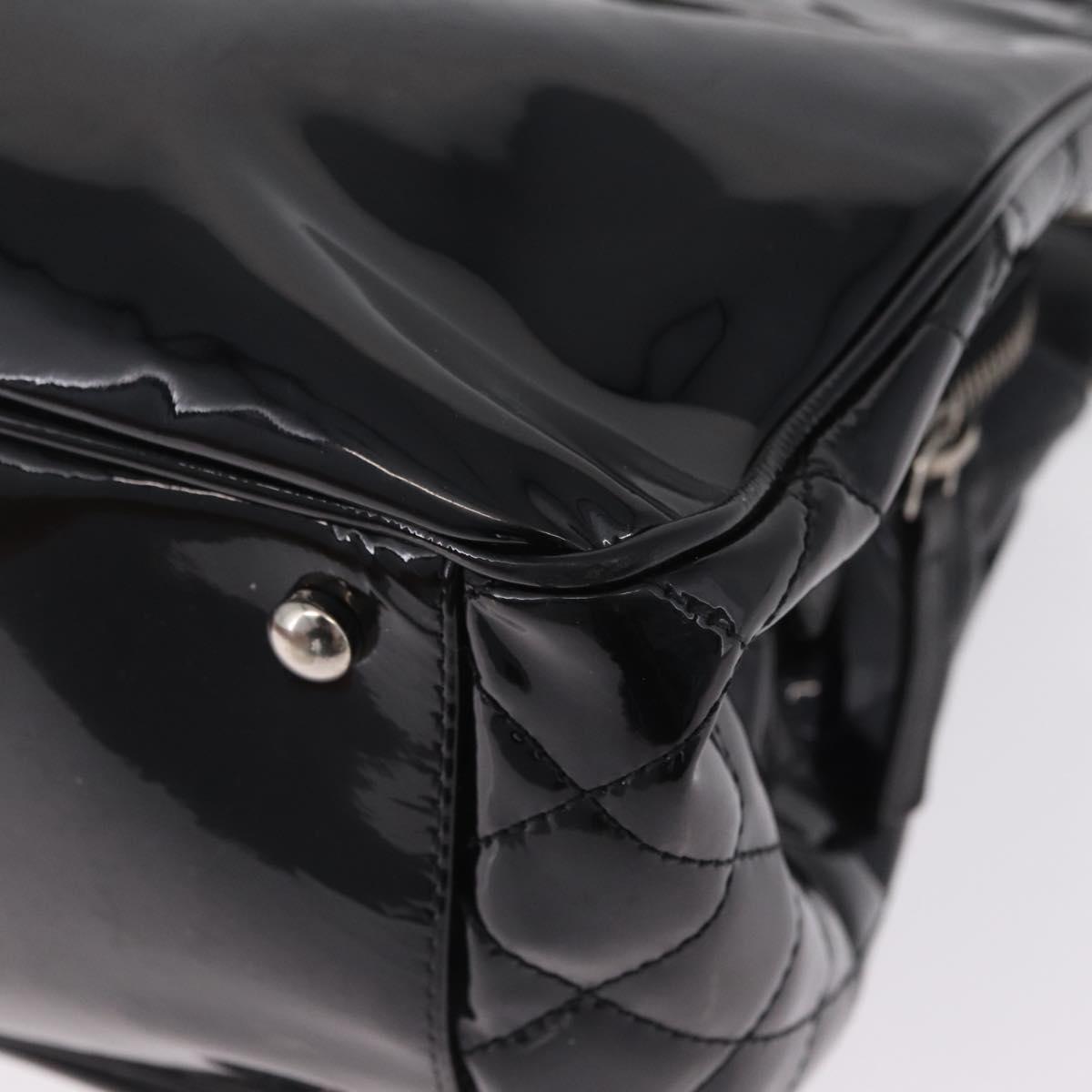 CHANEL Chain Shoulder Bag Patent leather Black Silver CC Auth 213419A