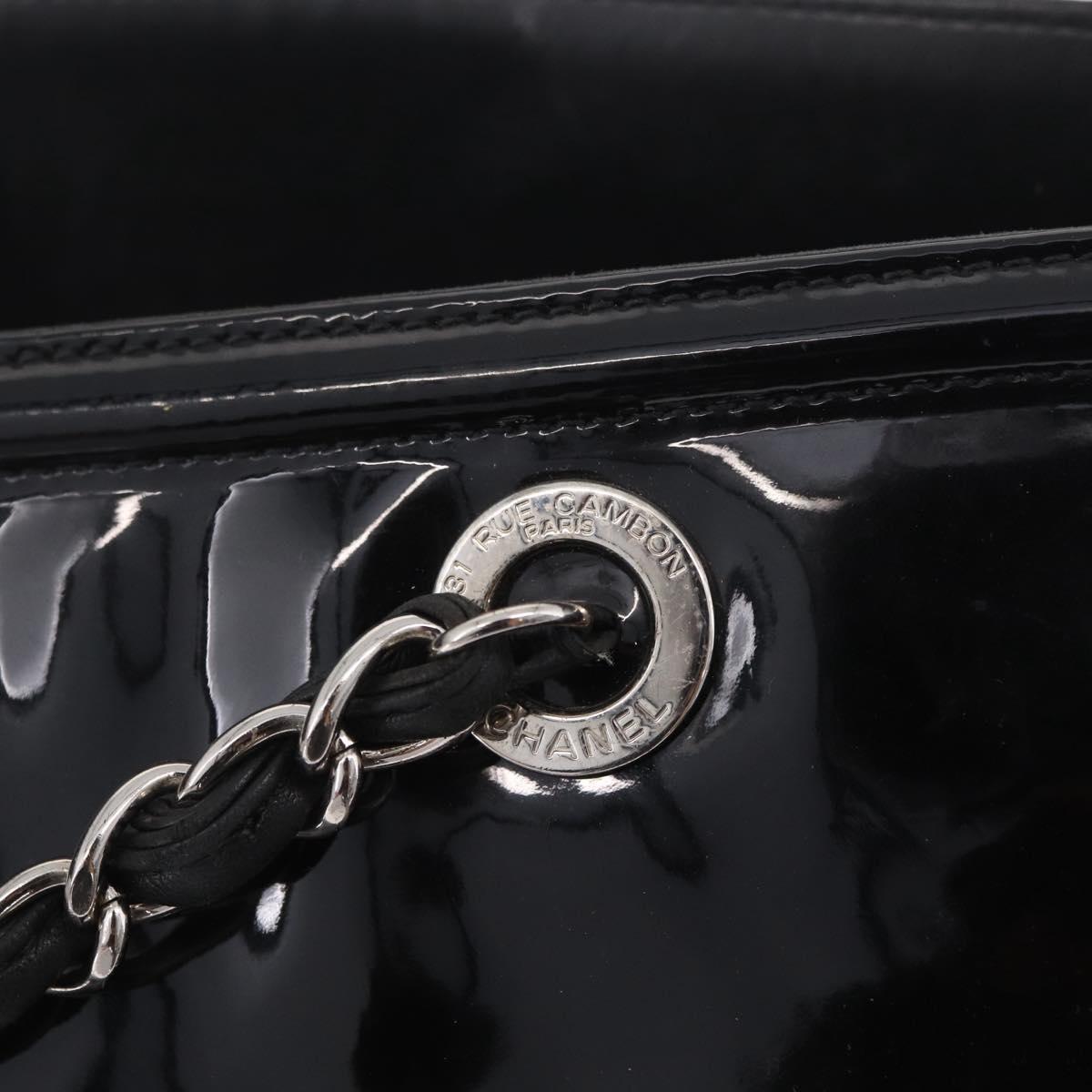 CHANEL Chain Shoulder Bag Patent leather Black Silver CC Auth 213419A
