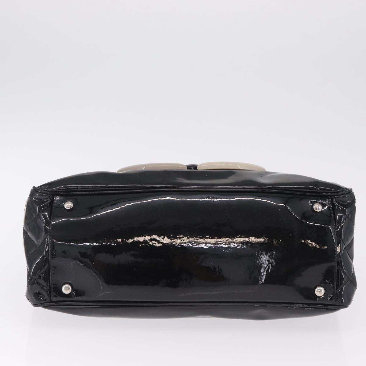 CHANEL Chain Shoulder Bag Patent leather Black Silver CC Auth 213419A