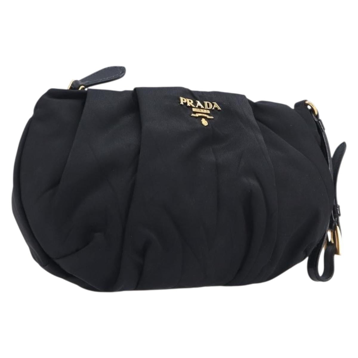 PRADA Pouch Nylon Black Gold Auth 213426A