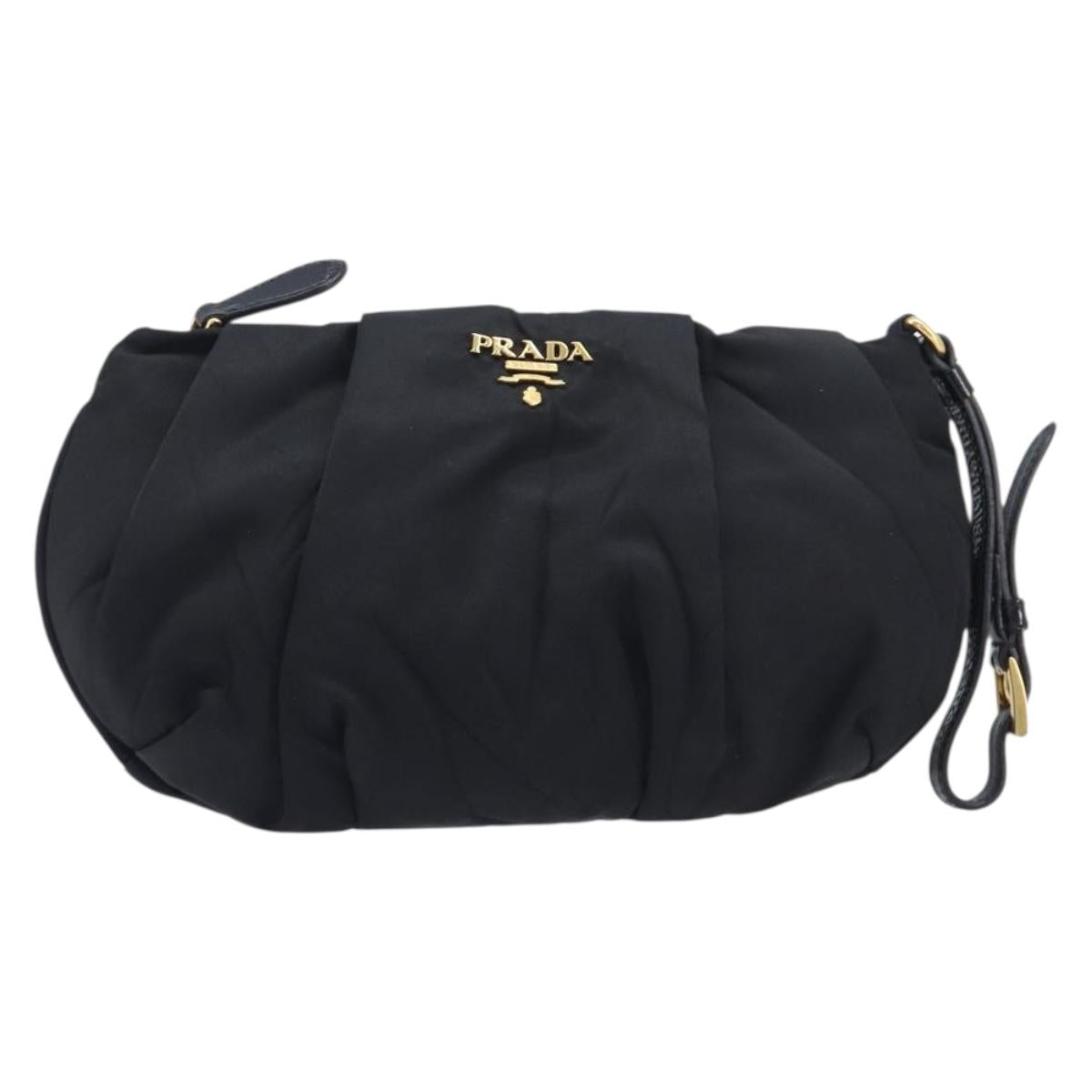PRADA Pouch Nylon Black Gold Auth 213426A