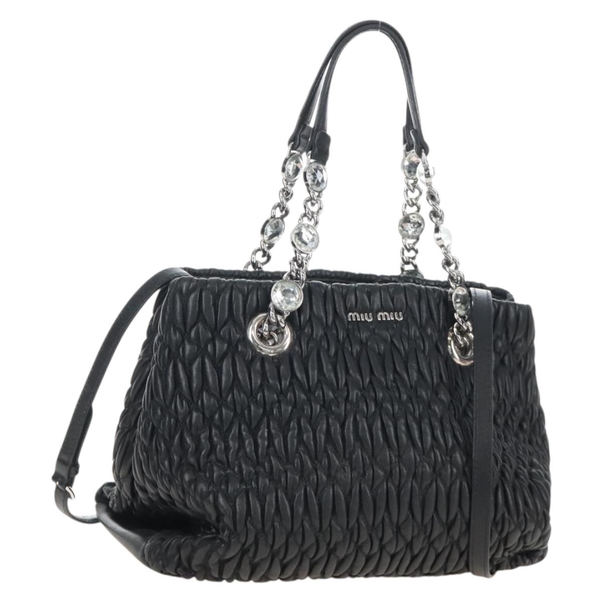 Miu Miu Matelasse Chain Shoulder Bag Leather 2way Black Silver Auth 213427M