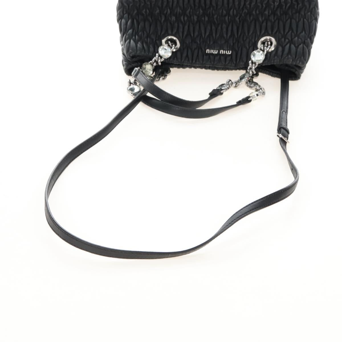 Miu Miu Matelasse Chain Shoulder Bag Leather 2way Black Silver Auth 213427M