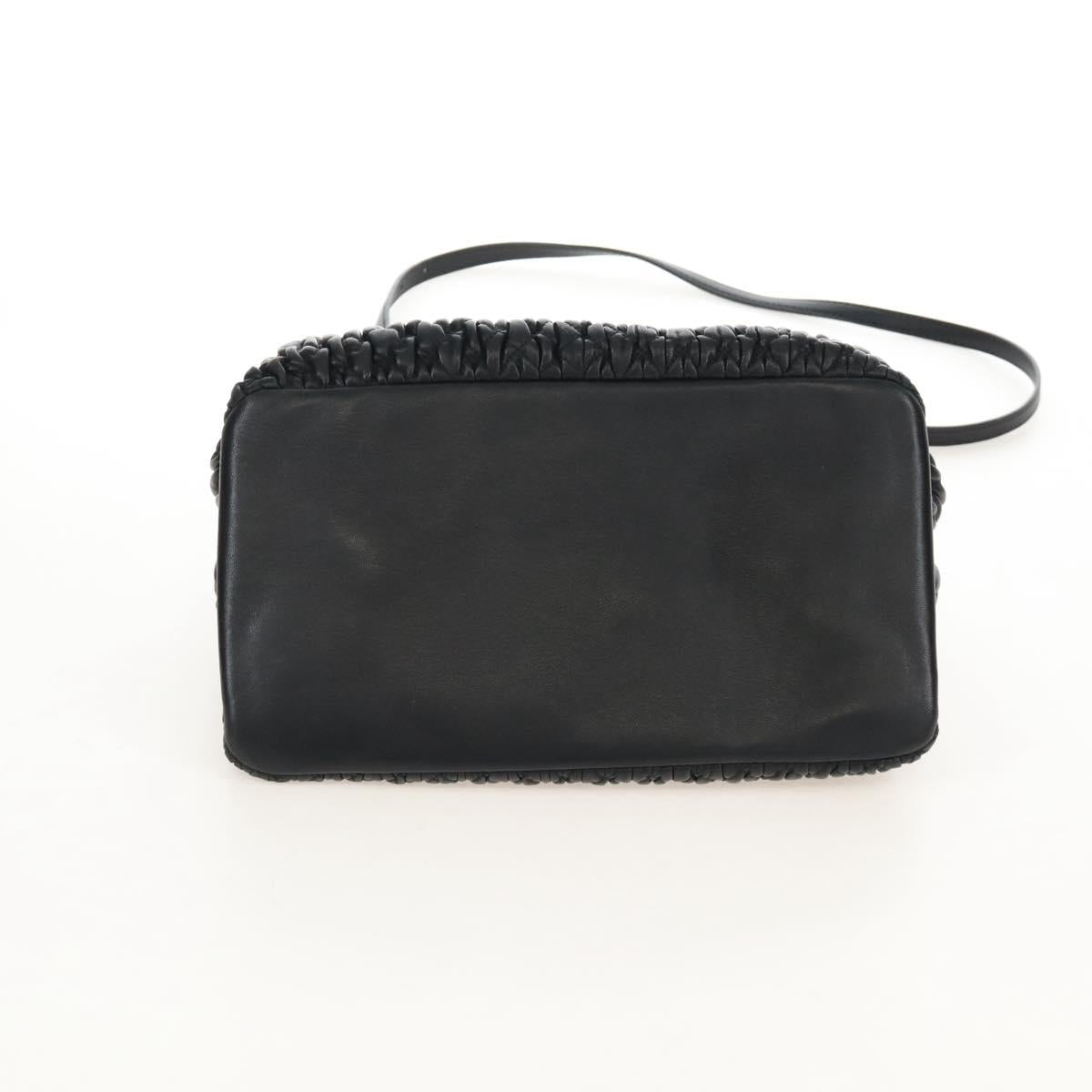 Miu Miu Matelasse Chain Shoulder Bag Leather 2way Black Silver Auth 213427M