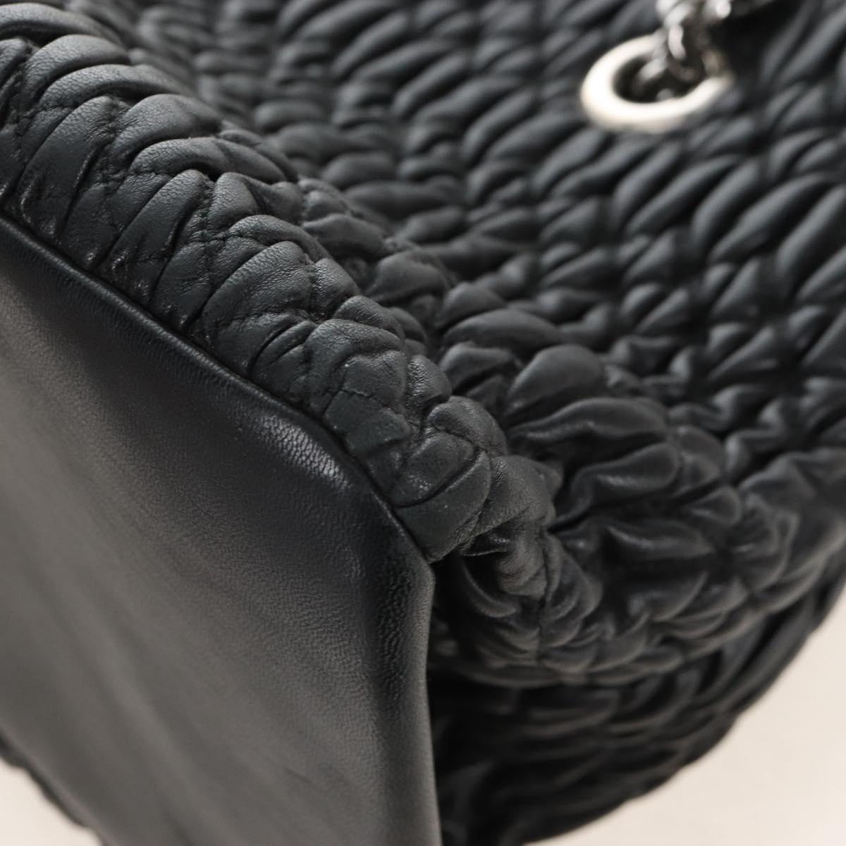Miu Miu Matelasse Chain Shoulder Bag Leather 2way Black Silver Auth 213427M