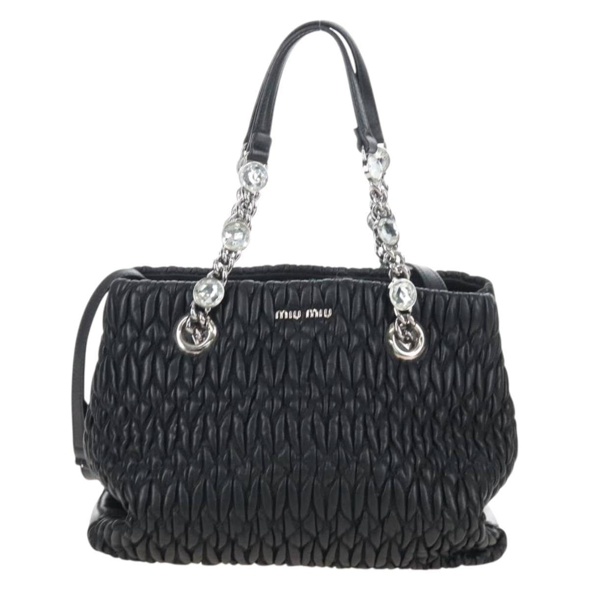 Miu Miu Matelasse Chain Shoulder Bag Leather 2way Black Silver Auth 213427M