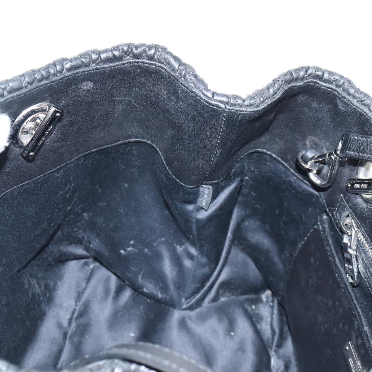Miu Miu Matelasse Chain Shoulder Bag Leather 2way Black Silver Auth 213427M