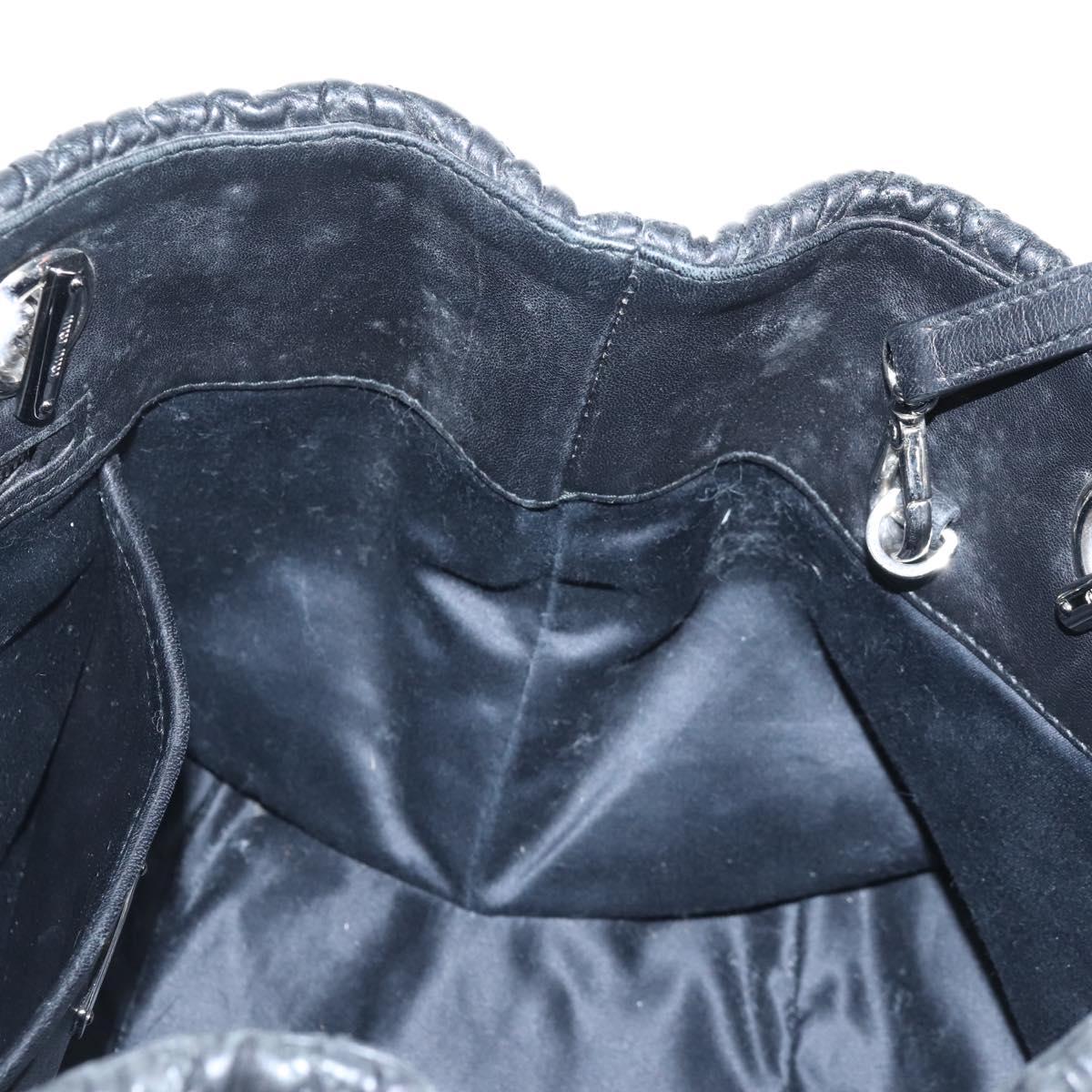 Miu Miu Matelasse Chain Shoulder Bag Leather 2way Black Silver Auth 213427M