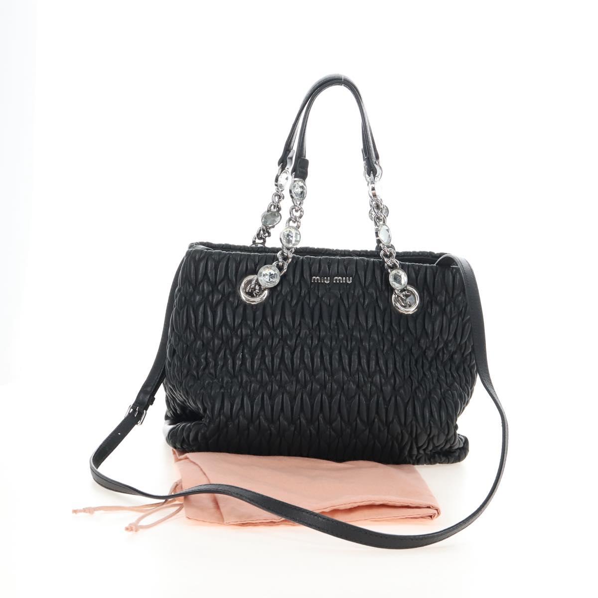 Miu Miu Matelasse Chain Shoulder Bag Leather 2way Black Silver Auth 213427M