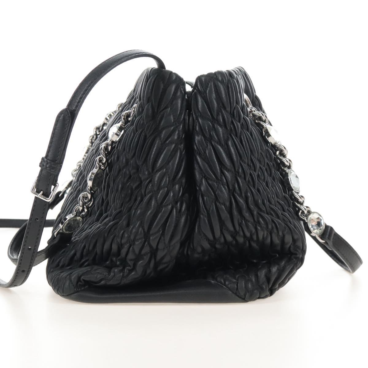 Miu Miu Matelasse Chain Shoulder Bag Leather 2way Black Silver Auth 213427M