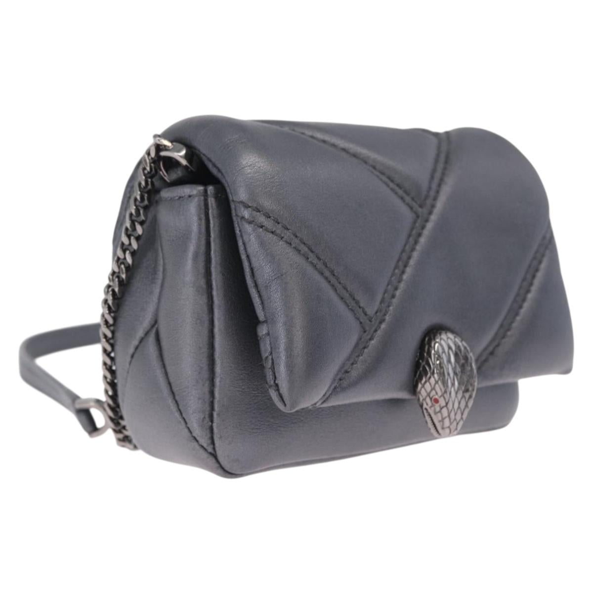 BVLGARI Serpenti Chain Shoulder Bag Leather Gray Silver Auth 213428V