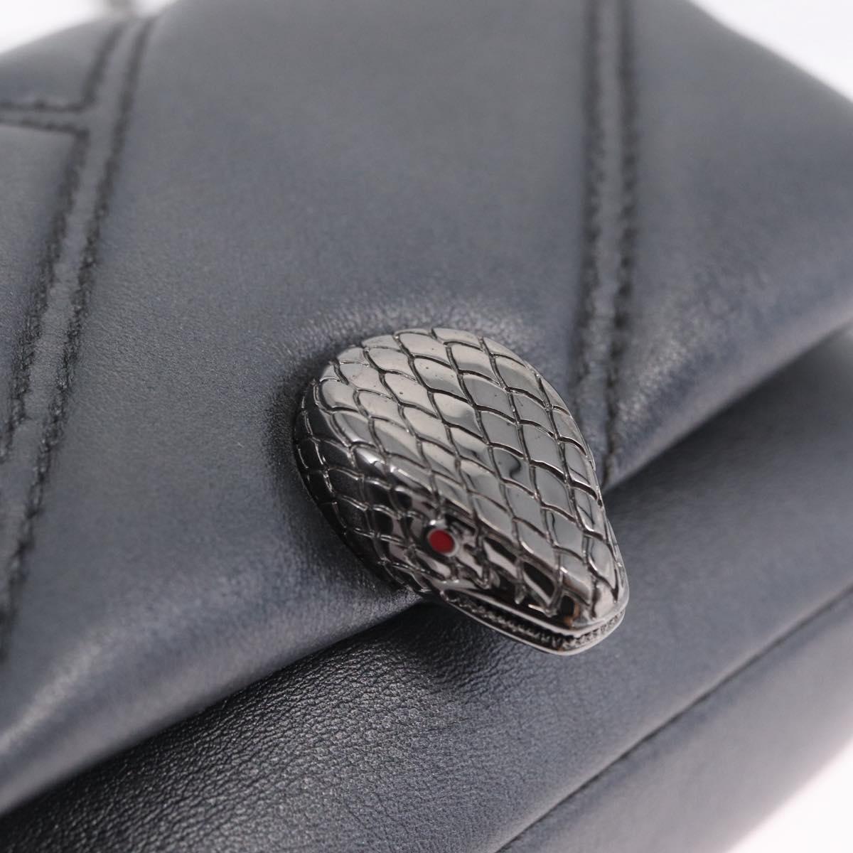 BVLGARI Serpenti Chain Shoulder Bag Leather Gray Silver Auth 213428V