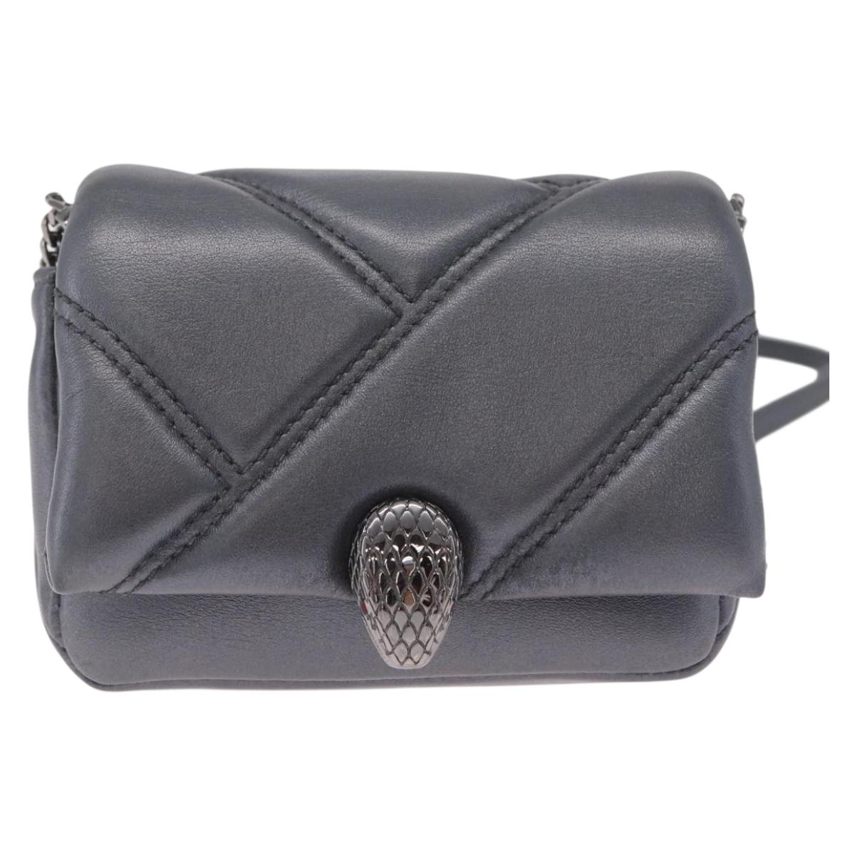 BVLGARI Serpenti Chain Shoulder Bag Leather Gray Silver Auth 213428V