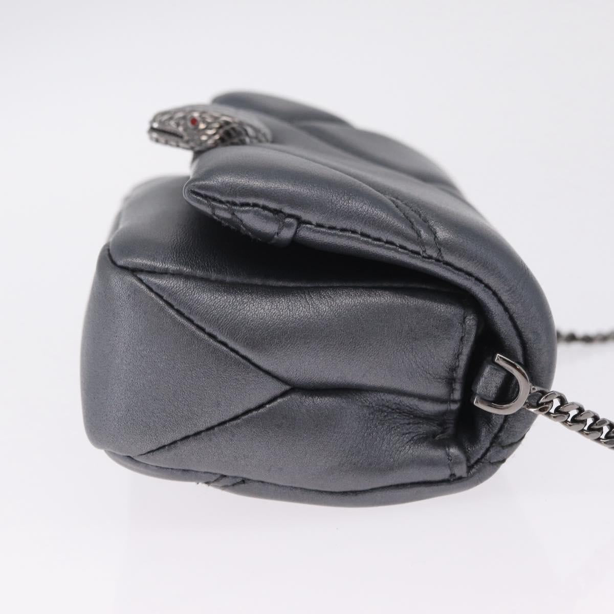 BVLGARI Serpenti Chain Shoulder Bag Leather Gray Silver Auth 213428V