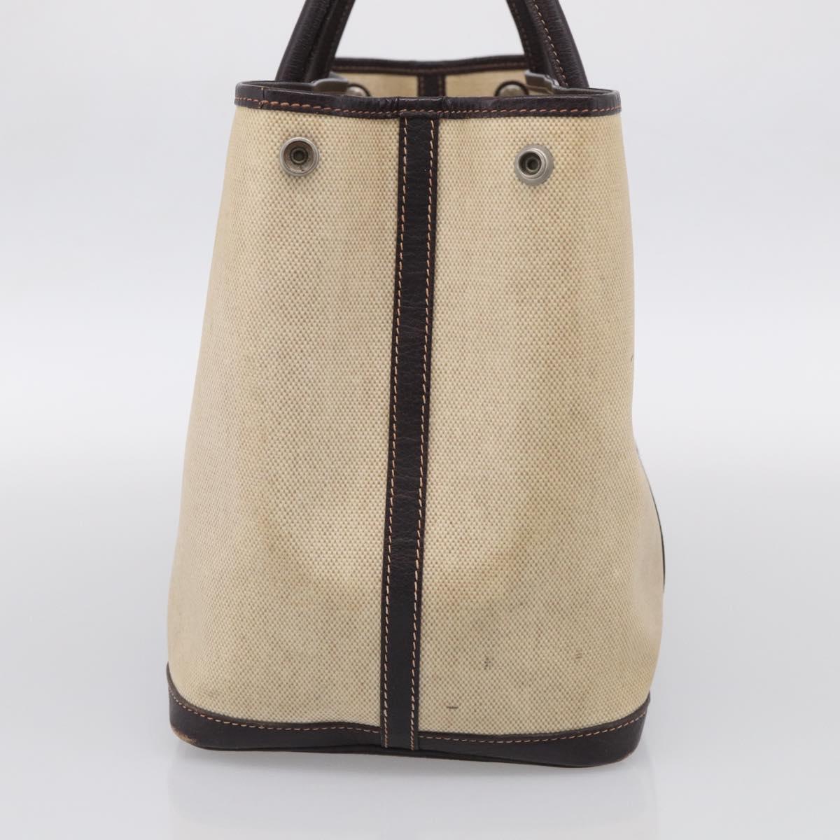 HERMES Garden Party Hand Bag Canvas Beige Silver Auth 213429