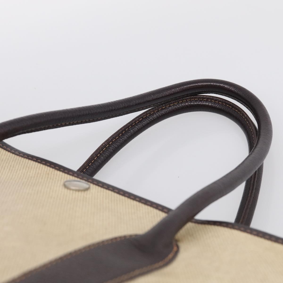 HERMES Garden Party Hand Bag Canvas Beige Silver Auth 213429