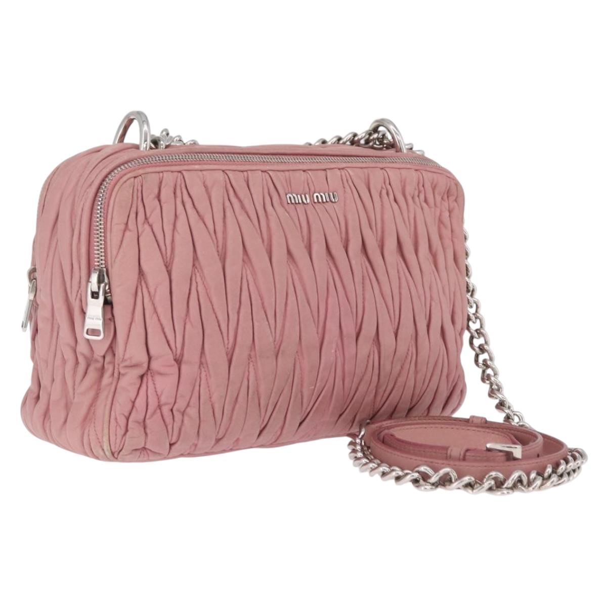 Miu Miu Matelasse Chain Shoulder Bag Leather Pink Silver Auth 213431