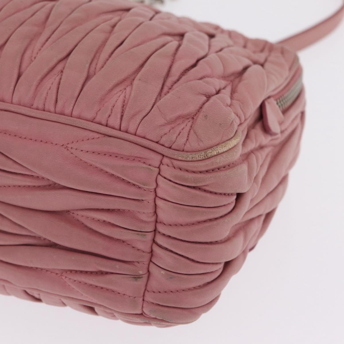Miu Miu Matelasse Chain Shoulder Bag Leather Pink Silver Auth 213431